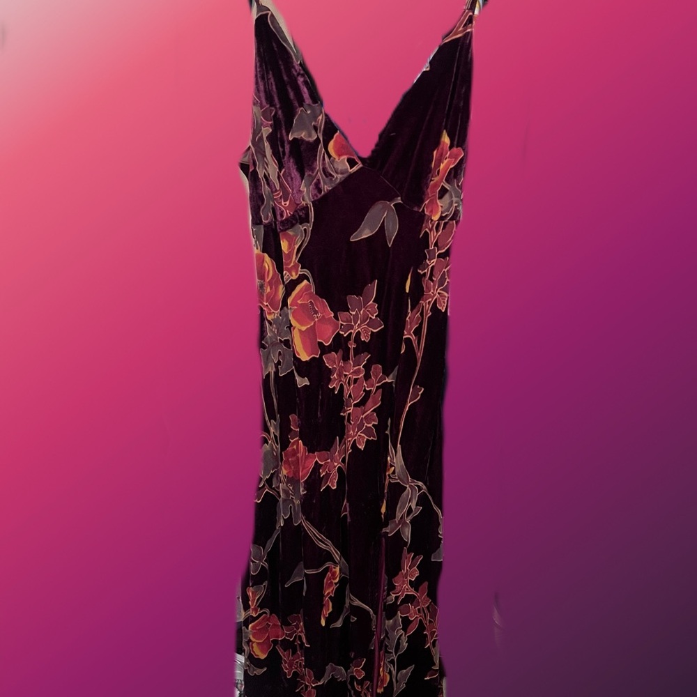Floral burgundy and orange velvet Women's slip dress